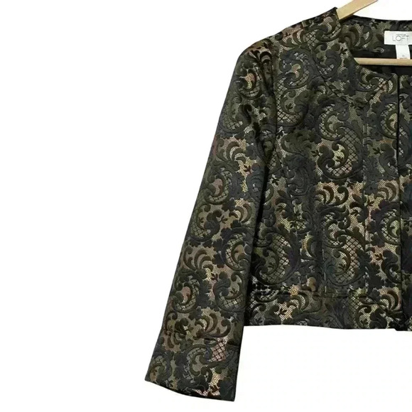 Ann Taylor Loft Cropped Brocade Blazer 16 Black/Gold Refined Old Money NWT - Picture 3 of 8